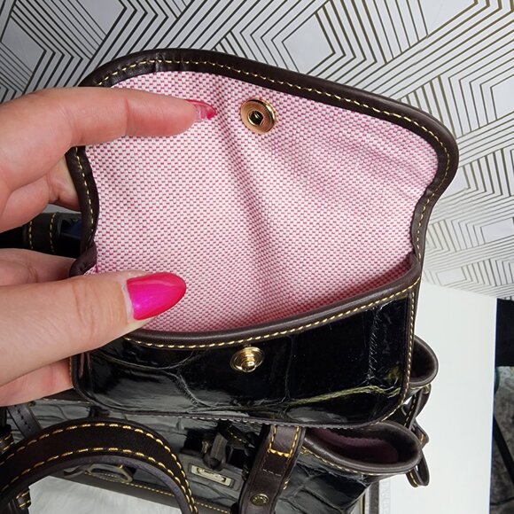 Dooney & Bourke Black Croco Embossed Leather Satchel Double Strap Tote Bag - Picture 7 of 11